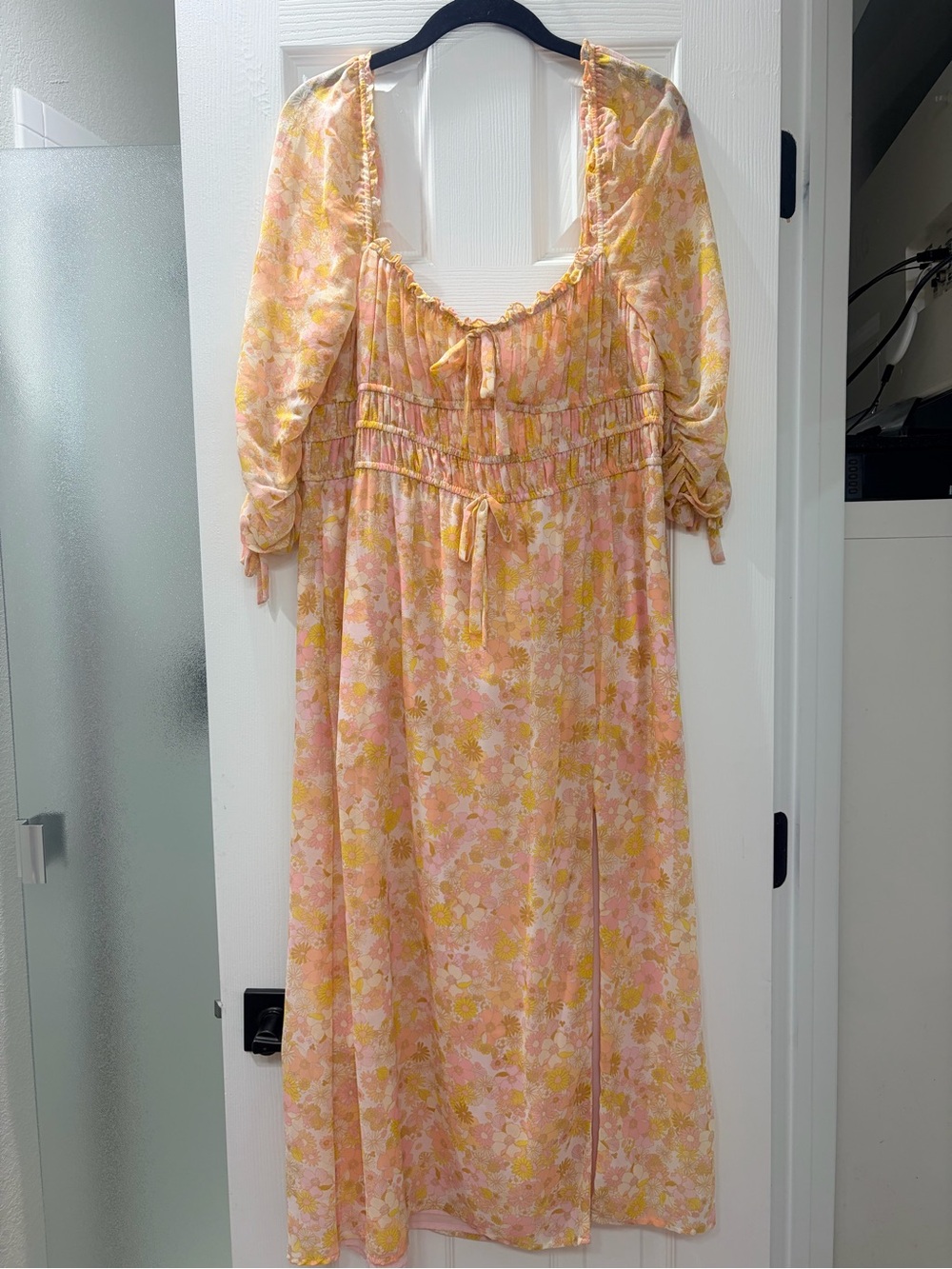 For Love And Lemons Pink & Yellow Floral Midi Eden Dress